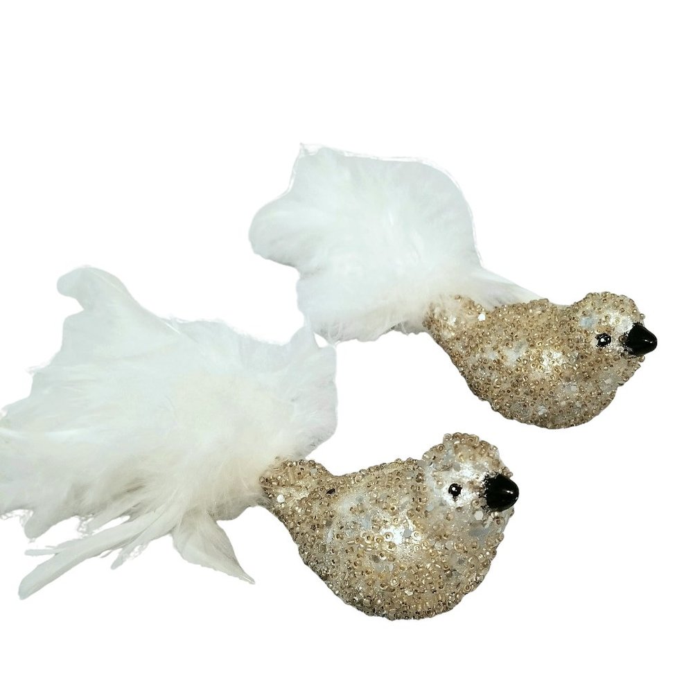 🕊 Vintage Embellished Dove Christmas Decor - Set of 2